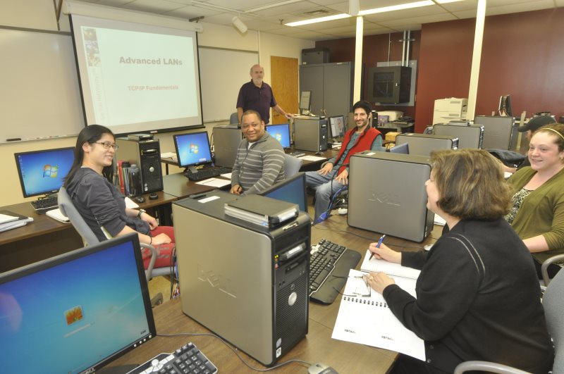 Student works on laptop.